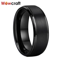 mens tungsten carbide ring 8mm brushed matte finish top black plated wedding bands beveled edges size 5 15