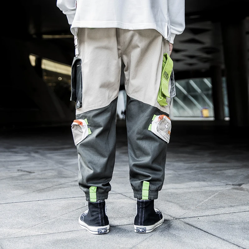 Лоскутные брюки шаровары для бега Харадзюку с несколькими карманами мужские в