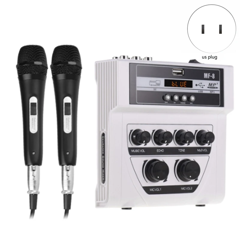 

Bluetooth o DJ Mixer Home Mixer Outdoor Microphone Amplifier Small Mixer with 2 Microphone White