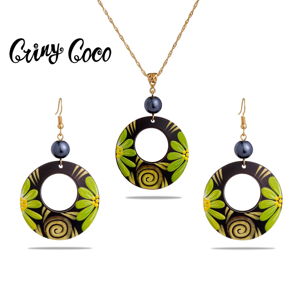 

SophiaXuan Flower Jewelry Sets Pendants Necklaces & Earrings Set 2020 New Vintage Round Acrylic Valentine's Day Gifts for Women