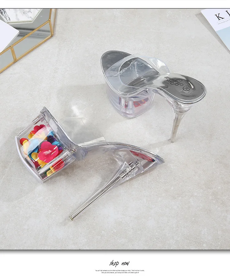 Женские босоножки на высоком каблуке 17 см прозрачные летние сандалии