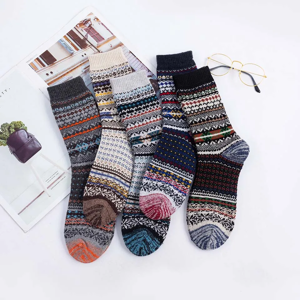 

Зимние мужские носки, утолщенные шерстяные носки, сохраняющие тепло, в стиле ретро, красочные модные носки, зимние сапоги