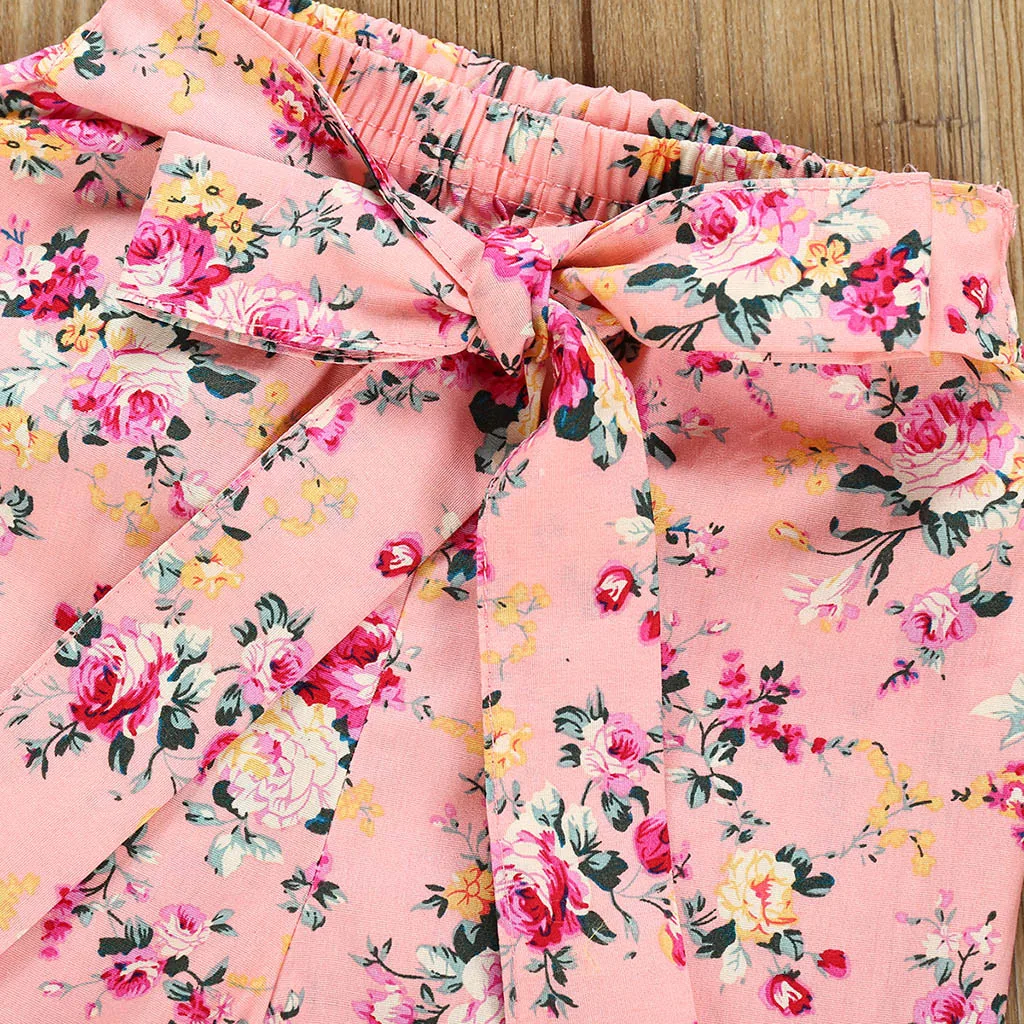 

2020 Infant Baby Girls Fly Sleeve Ruffles Love Bodysuit Romper+Floral Pants Outfits Newborn Clothes Infant Clothing Dropshipping