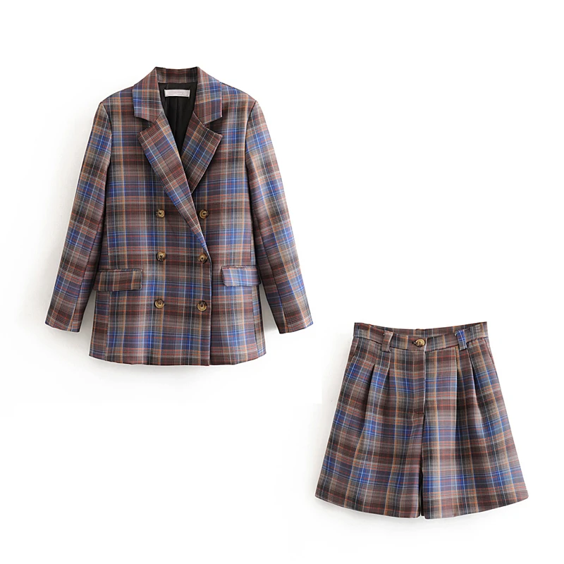 Комплект из двух предметов Женский винтажный офисный пиджак в клетку пальто и