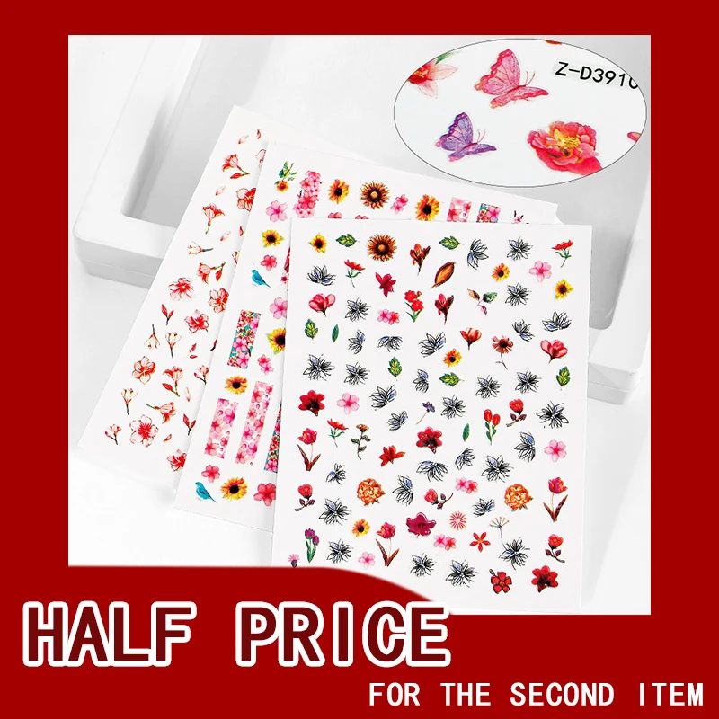 

18 Styles of Waterproof 3D Stickers Flower Butterfly Nail Stickers Nail Art Laser Butterfly Flower Sticker Plant Emulation