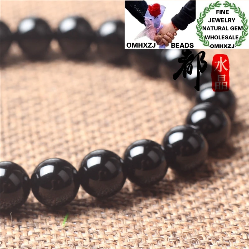 

OMHXZJ Wholesale ZB411 68101214161820mm Fashion Birthday Party Wedding Gift Natural Stone Fine Black Agate Round Beads Bracelets