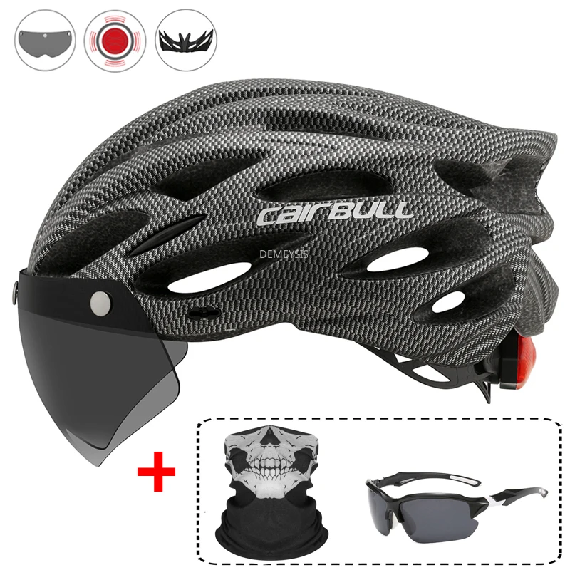 

Ultralight Cycling Safety Helmet Outdoor Motorcycle Bicycle Taillight Helmet Removable Lens Visor Mountain Road Bike Helmet