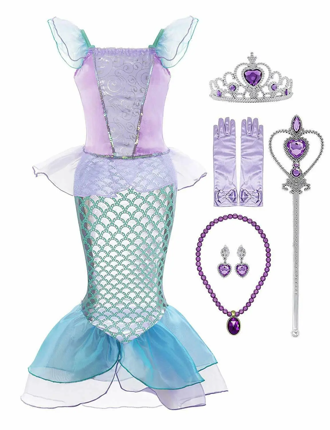

Girls Princess Dress Sequins Little Mermaid Costume Fancy Girls Clothes Kids Scale Beach Party Outfit Cosplay Halloween