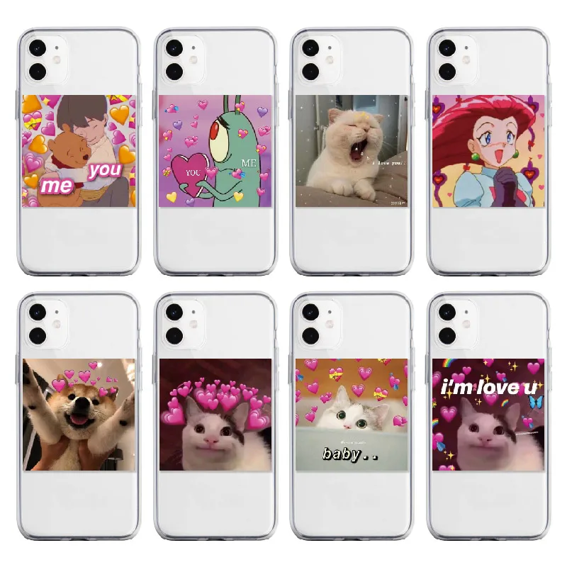 

Cute Puppy Kitty Lover Hearts I Love You For iPhone XR XS Max 11 Pro 12 7 7Plus 8 8Plus X Soft TPU Phone Case Fundas Cover