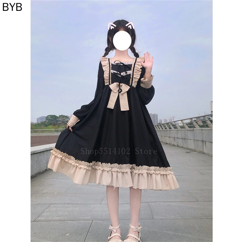 Черное готическое платье в стиле Лолиты для женщин Милые шифоновые юбки со