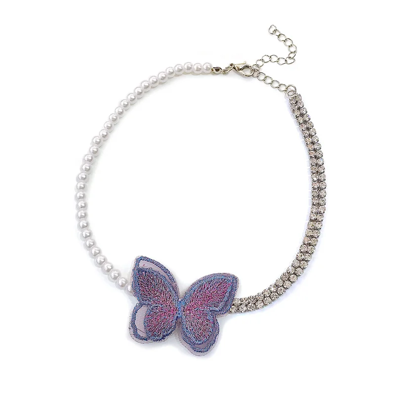

Graceful Online Influencer Choker Necklace Purple Butterfly Pearl Necklace Women's Clavicle Chain Simple Niche Design Collar