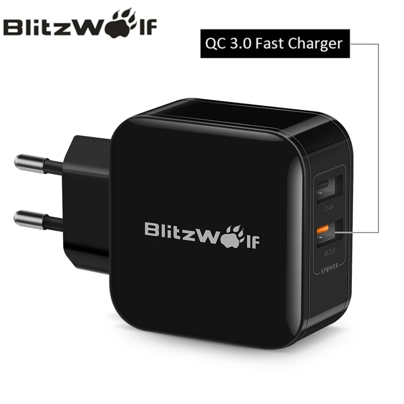 BlitzWolf QC3.0 USB адаптер для путешествий с европейской вилкой зарядное устройство для мобильного телефона быстрое зарядное устройство для iPhone 11X8 Plus для samsung смартфона