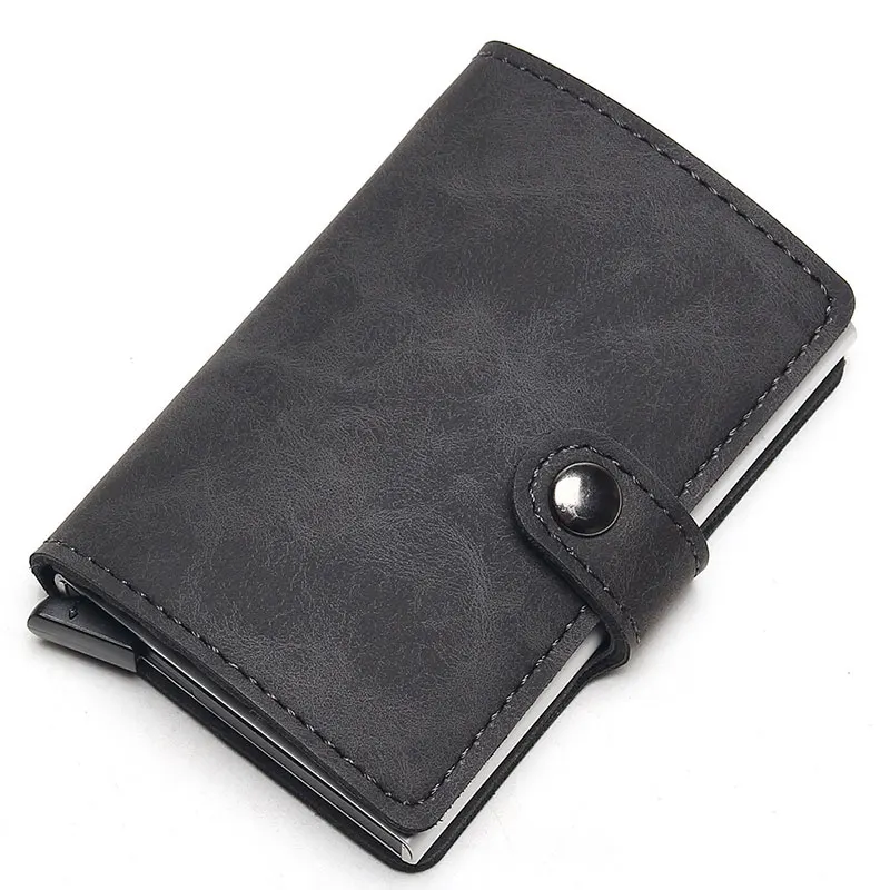 grey (buckle) RFID блокировка винтажный автоматический кожаный кредитный держатель для карт для мужчин алюминиевый сплав металл бизнес ID многофункциональный держатель для карт кошелек - Цвет: grey (buckle)
