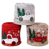 6 3cm x 10yards wired jute burlap ribbon with car printing for christmas party decoration gift packing diy handmade crafts