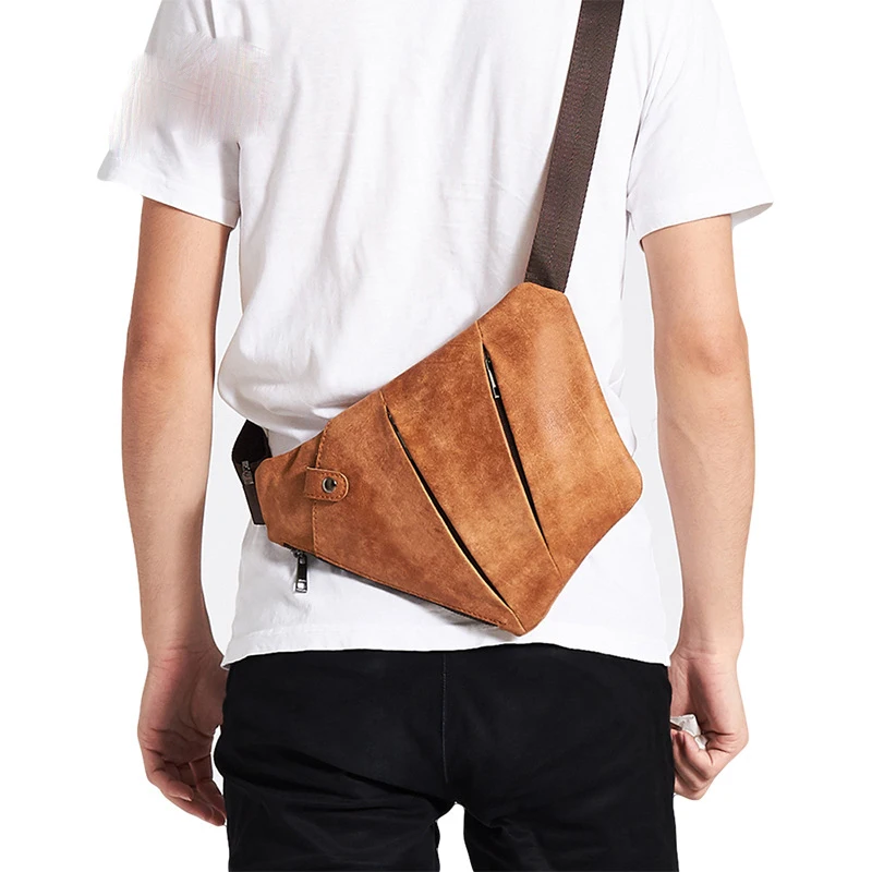 Мужская кожаная нагрудная сумка большого размера модная повседневная для