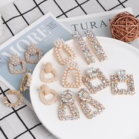 juran newest imitation pearls crystal drop earrings for women fashion geometric girls handmade hanging earrings accessories