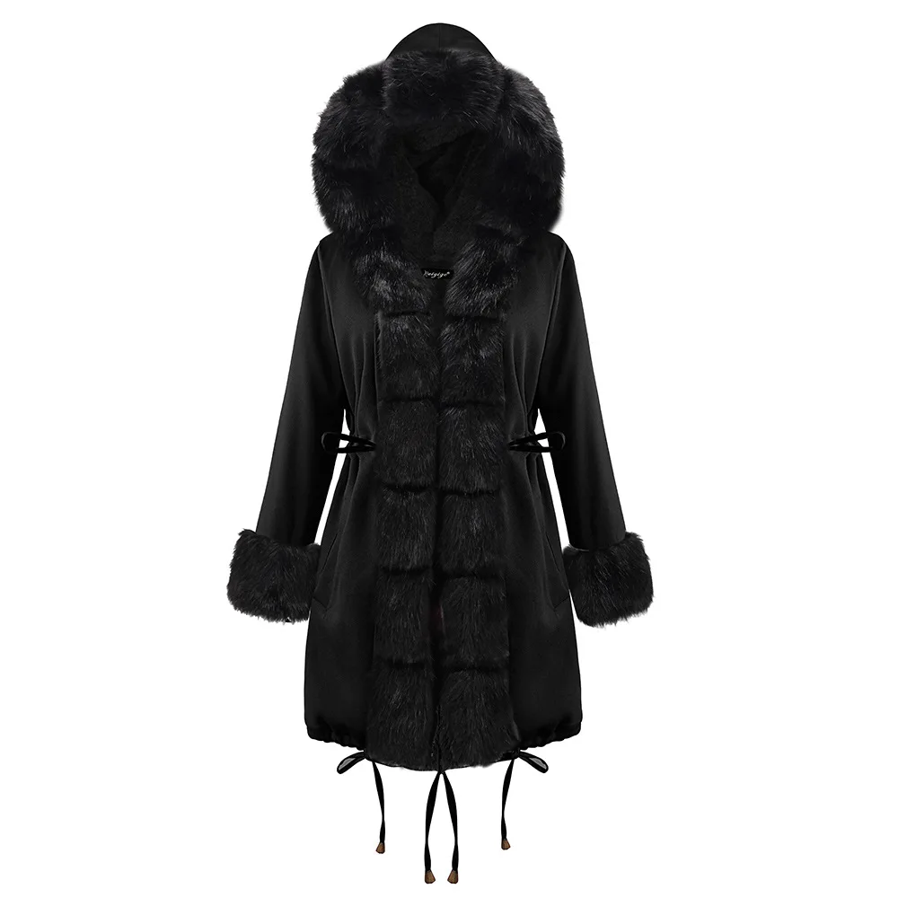 19D005 black Зимнее пальто из искусственного меха для женщин Повседневная теплая меховая Толстовка с длинным рукавом из искусственного лисьего меха зимняя куртка с отделкой из меха пальто для женщин casaco feminino - Цвет: 19D005 black