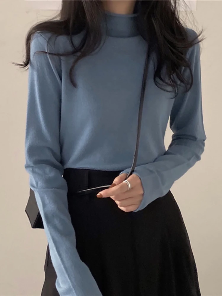 

Sweater With Autumn And Winter Slim Fitting Half High Collar Long Sleeve Versatile Knitwear Top