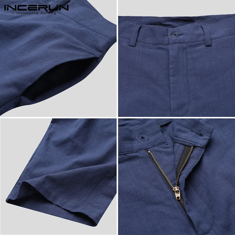 

INCERUN Men Pants Solid Color Streetwear Button Pockets Vintage Joggers 2021 Casual Pantalon Cotton Leisure Trousers Men S-5XL