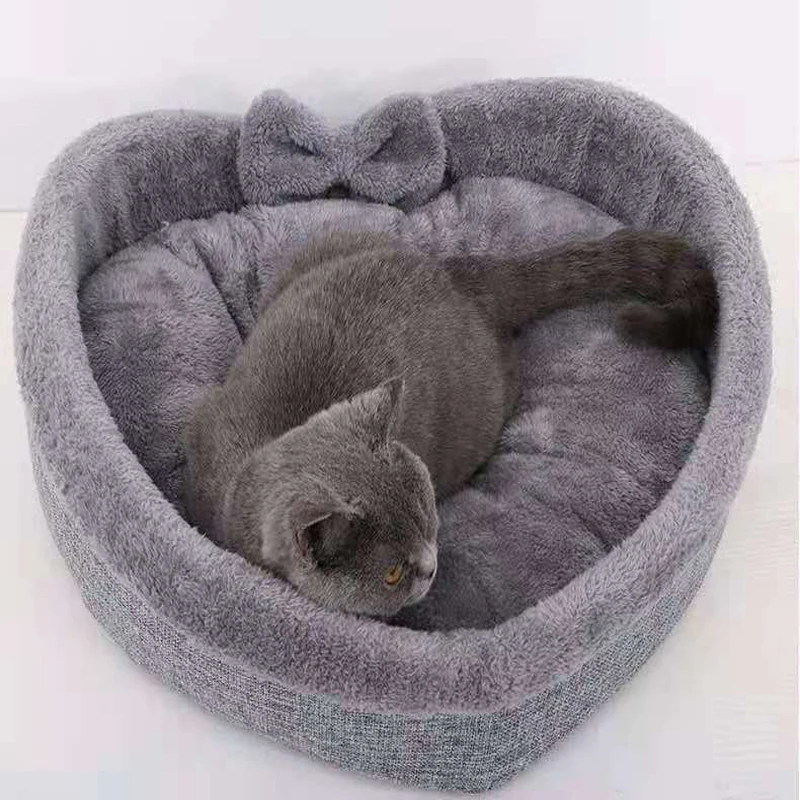 

Universal Cat's House Pads Heart-Shaped Nest Kennel Super Soft Cotton Velvet Winter Warm Cat Litter Simple Cat Bed House
