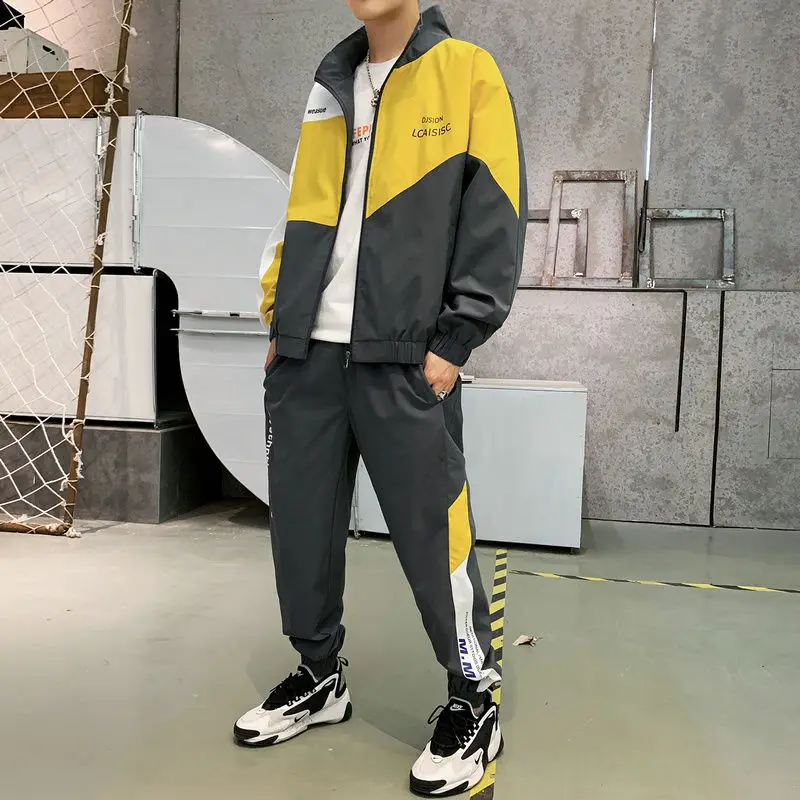 Свободный цветной спортивный костюм в стиле пэчворк мужской для танцев комплект