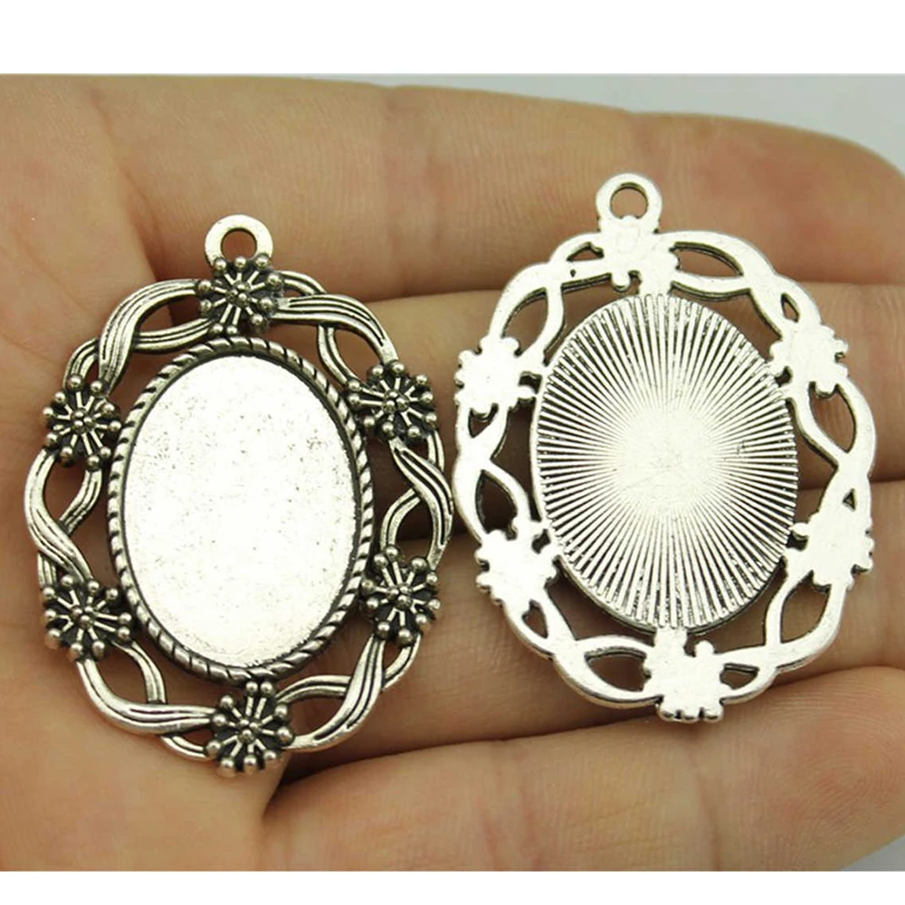 

Основа для кабошона с овальным цветочным рисунком, Ювелирная фурнитура с покрытием античным серебром для изготовления украшений, 2 шт., 18 х25 мм