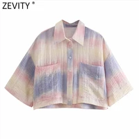 zevity women sweet gradiant colorful tie dyed print casual short shirt female short sleeve kimono blouse roupas chic tops ls9068