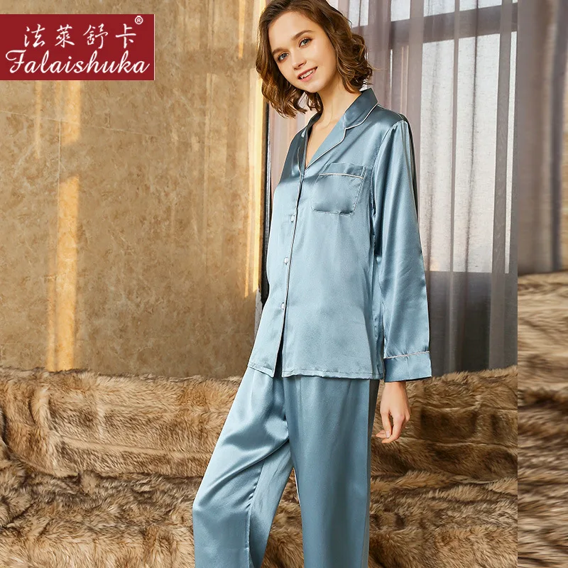 Pajamas For Women Pure 19MM Silk Floral Print Womens Pajamas Top and Bottom Set Sleepwear Size M L XL