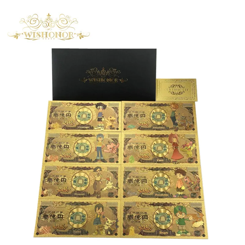 

10pcs/Lot New Digimon Banknote Japan Anime Gold Banknote in 24k Gold Plated For Fans Christmas Gift