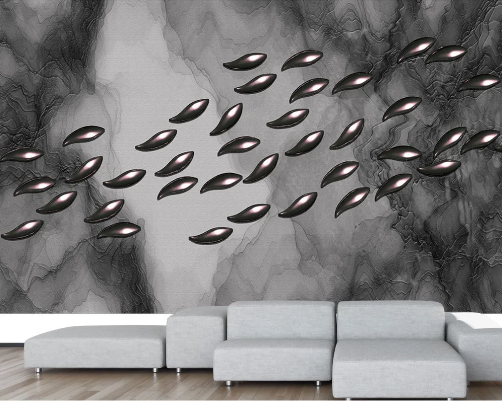 Custom mural wallpaper 3D5D8D Nordic abstract texture metal wrought iron fish modern decorative painting background wall |