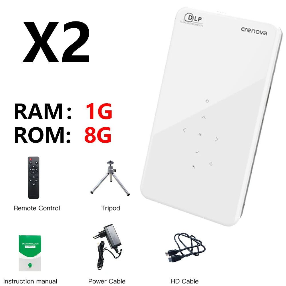 X2(1G 8G) CRENOVA новейший мини DLP проектор X2 с Android 7,1 wifi Bluetooth(2G+ 16G), поддержка 4K светодиодный портативный 3D проектор Beamer - Цвет: X2(1G 8G)