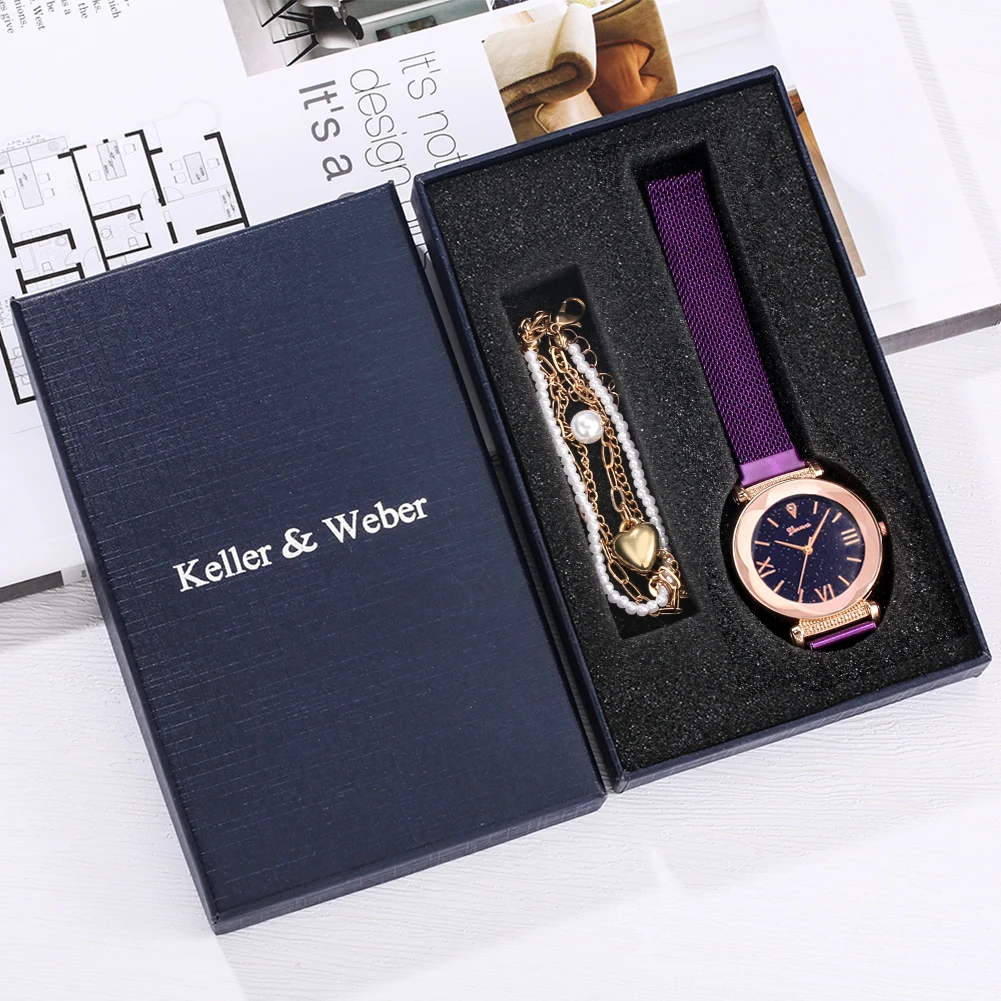 

Women Watch Bracelet Watch Set Mesh Stainless Steel Bangle Quartz Wristwatch Trendy Watches Bracelets Gifts Sets Female