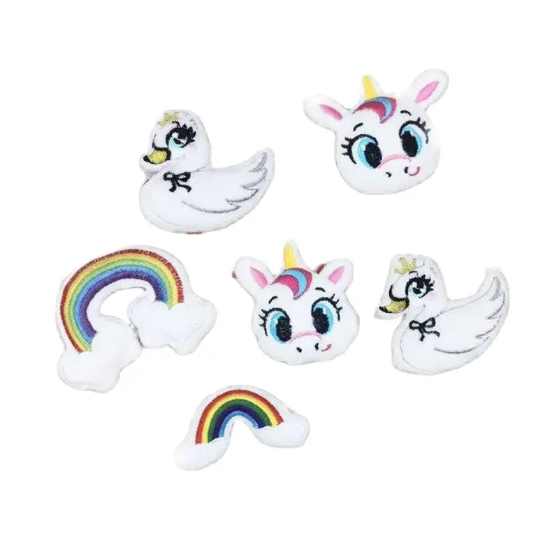 

5Pcs/lot Cartoon Plush Accessories Embroidered Three-dimensional Rainbow Little Swan Appliques DIY Handmade Patch