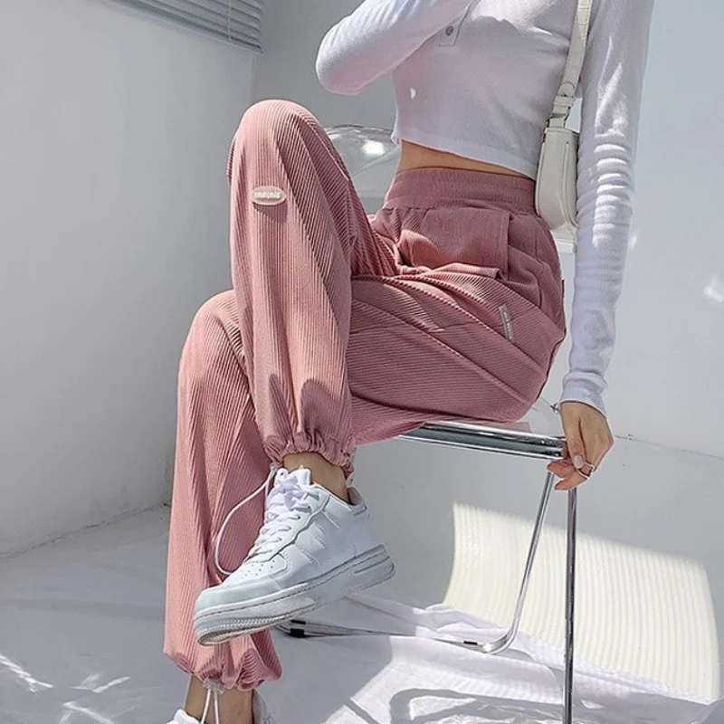 

Sweatpants Women Baggy for Summer Soft Ice Silk Ankle-Length Black White Wide Leg Pants Loose Candy Colors High Waisted Trousers