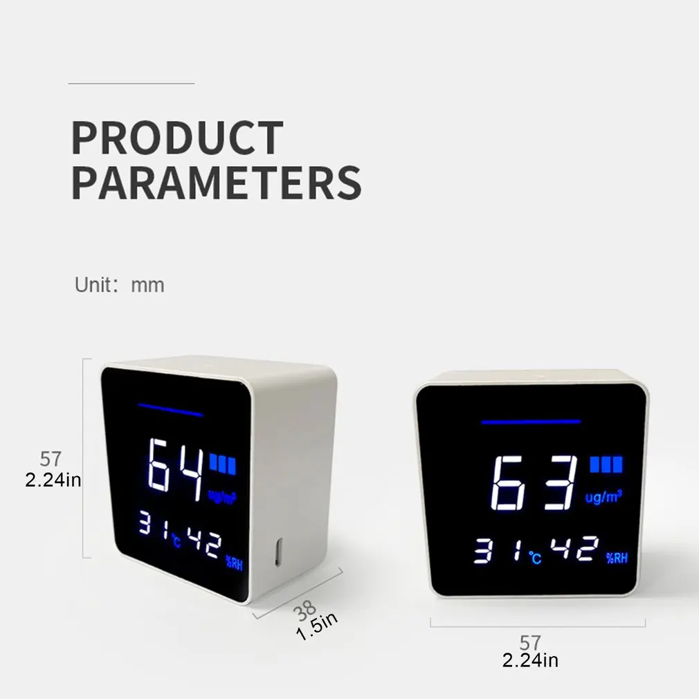 

Household Air Quality Monitor PM2.5 Tester With Quantity Of Electricity Temperature Humidity Display Air Quality Detector