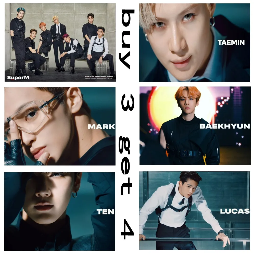 Kpop band SuperM первый мини альбом разделочный TAEMIN KAI MARK бумажный постер с покрытием