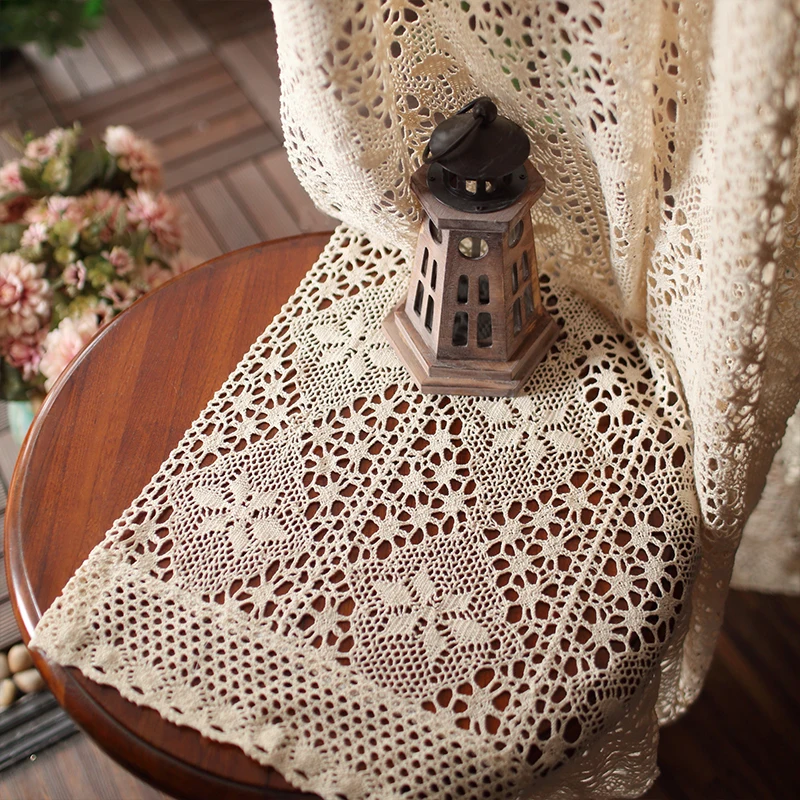 Вязаные занавески в американском стиле из хлопка и льна с геометрическим