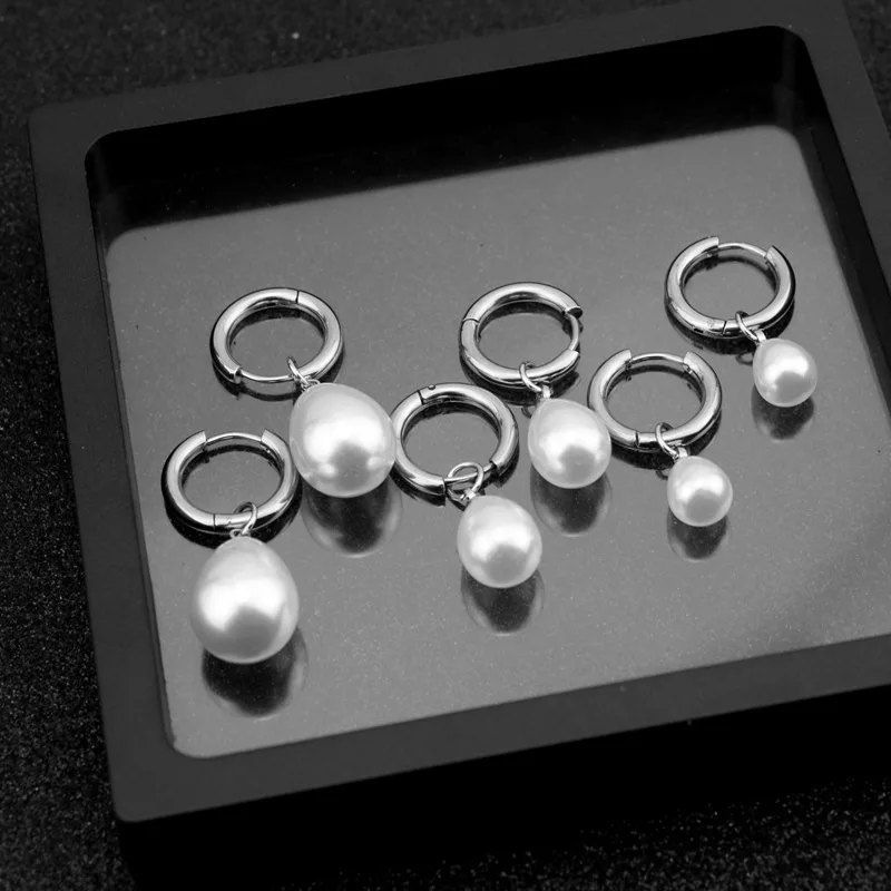 Серьги-гвоздики из нержавеющей стали с жемчугом 8/10/12 мм | Украшения и аксессуары