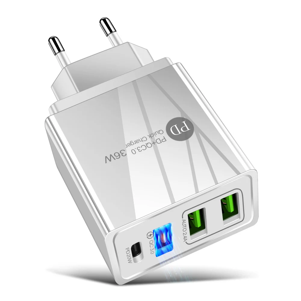 EU/US/UK Plug USB Charger 20W PD Quick Charge 3.0 For iPhone 12 11 Type C 18W Fast Charger For Mobile Phone High Speed Charger 5v 3a usb c