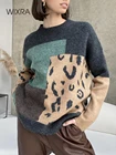 Wixra женский леопардовый свитер в стиле пэчворк, Женский базовый джемпер с длинным рукавом и круглым вырезом, весна 2022, новый модный топ