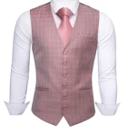 Barry.Wang мужской розовый клетчатый жилет, приталенный воротник, v-образный вырез, 3 кармана, жилет в клетку, галстук, комплект, строгий MD-2301 для отдыха