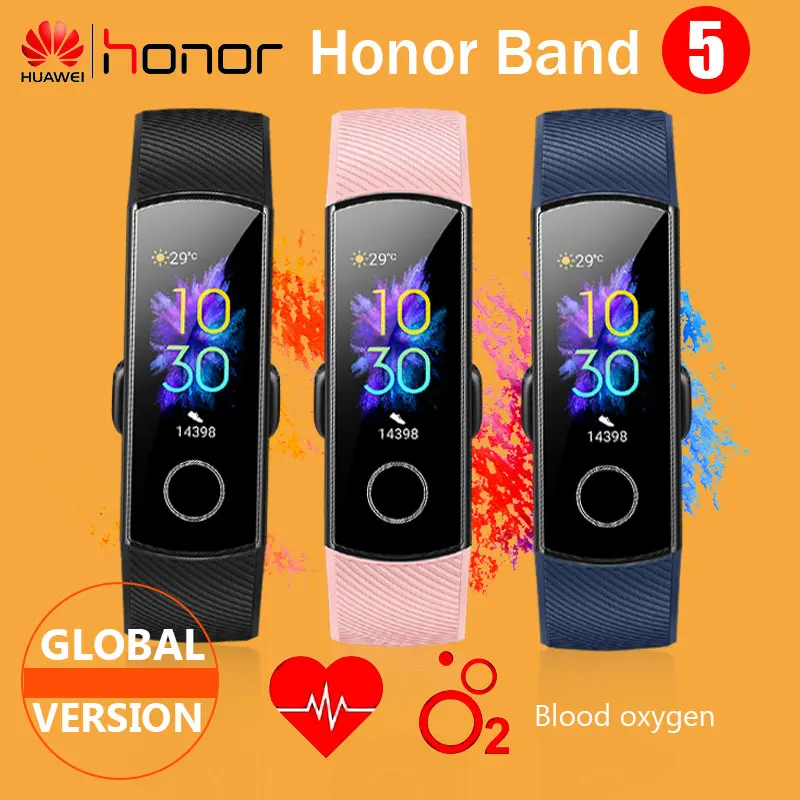 Глобальная версия умного браслета HONOR Band 5 Оксиметр кислород пульсометр фитнес