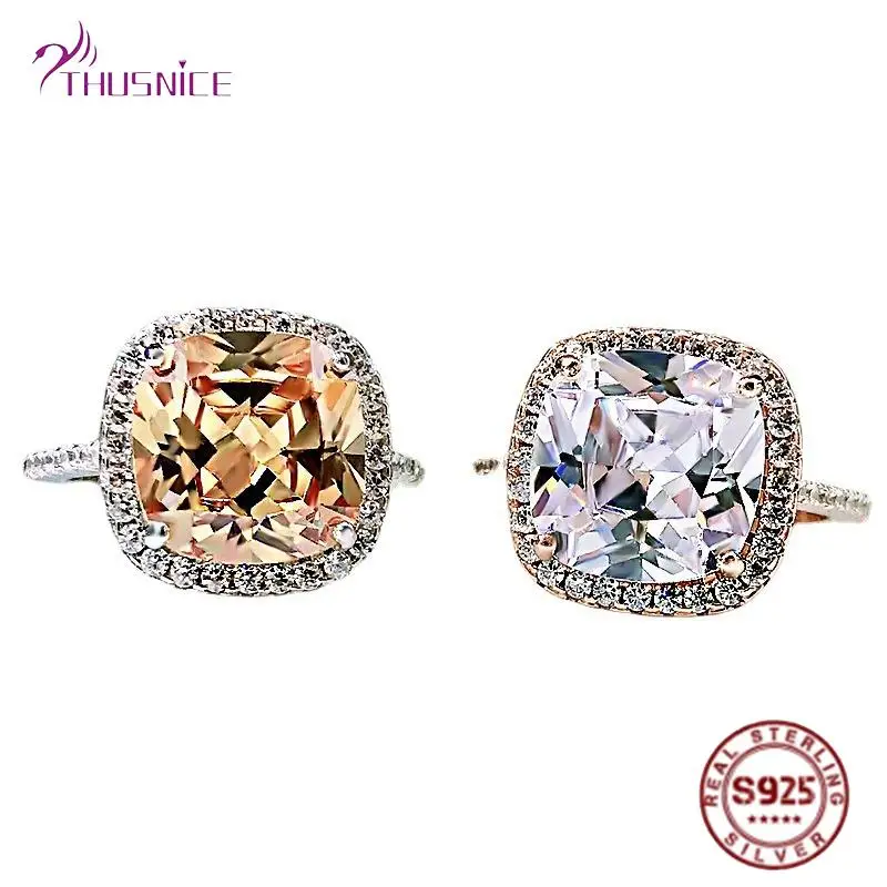 

ThusNice 100% 925 Sterling Silver 14*14mm High Carbon Diamond Bridal Rings Sparkling Wedding Party Silver 925 Fine Jewelry Gifts