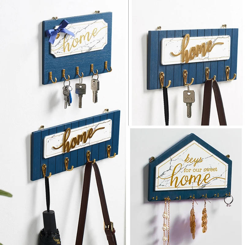 

Clother Hooks Wall Hanging Wood Key Hanger Holder Wall Organizer Rectangle House Shape Key Rack Home Decor Coat Hanger Hook