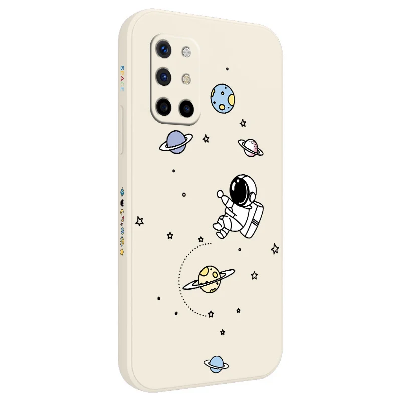 

Happy Astronaut Shockproof Liquid Silicone Case For Oneplus 8t 9 9pro pro Square Camera Lens Protection Soft Phone Back Cover