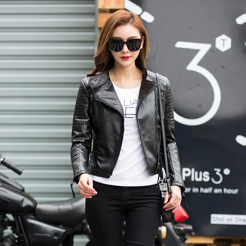 

2021 New Spring Autumn Women Faux Soft Leather Jackets Pu Black Blazer Zippers Coat Streetwear Outerwear Moto Biker Jacket
