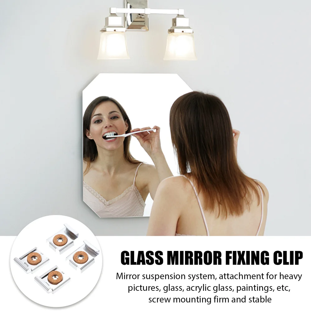 

2 Sets/8pcs Glass Mirror Clips Mount Spacer Mirror Clamps Mirror Mount Holders
