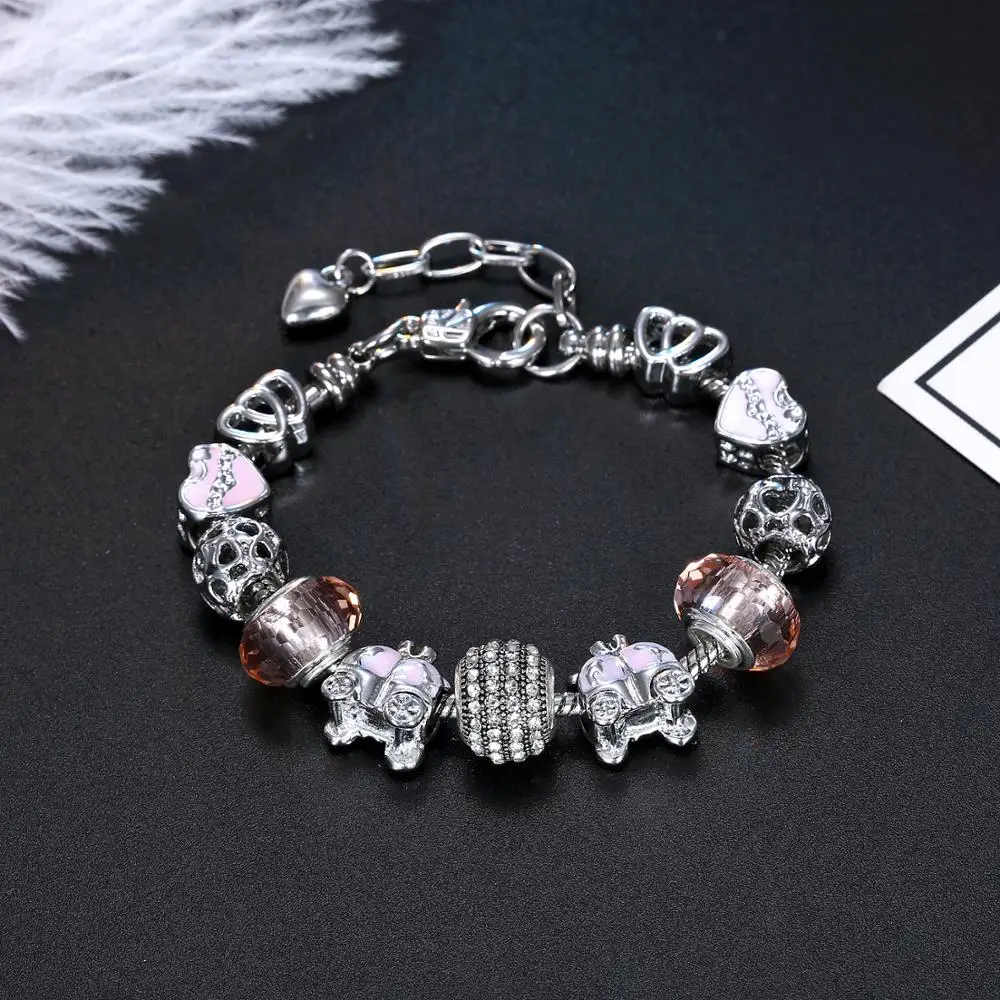 2020 new colorless UV plating bracelet pink crystal pumpkin car spacer beads DIY Pan family style girlfriends girl gift | Украшения и