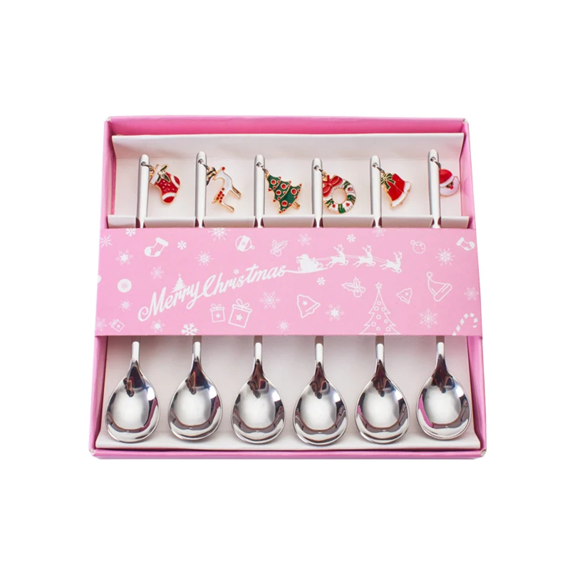 6 шт. Набор новогодних и рождественских ложек серебряная Санта Клаус снеговик