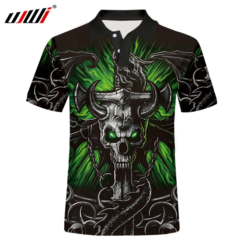 

Рубашка-поло UJWI азиатского размера, футболка с 3D-принтом черепа и дракона, модная в стиле хип-хоп с коротким рукавом, Топ в стиле Харадзюку, н...